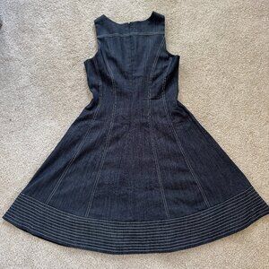 Maggy London Dark Wash Denim Fit & Flare Dress Size 2 Contrast Stitch